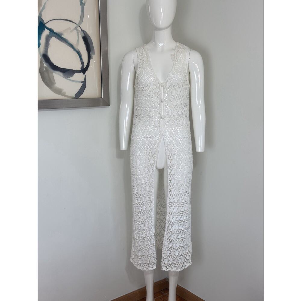 Vintage Biacci Crochet Knit Maxi Vest Duster Dress M Whimsigoth Fairycore